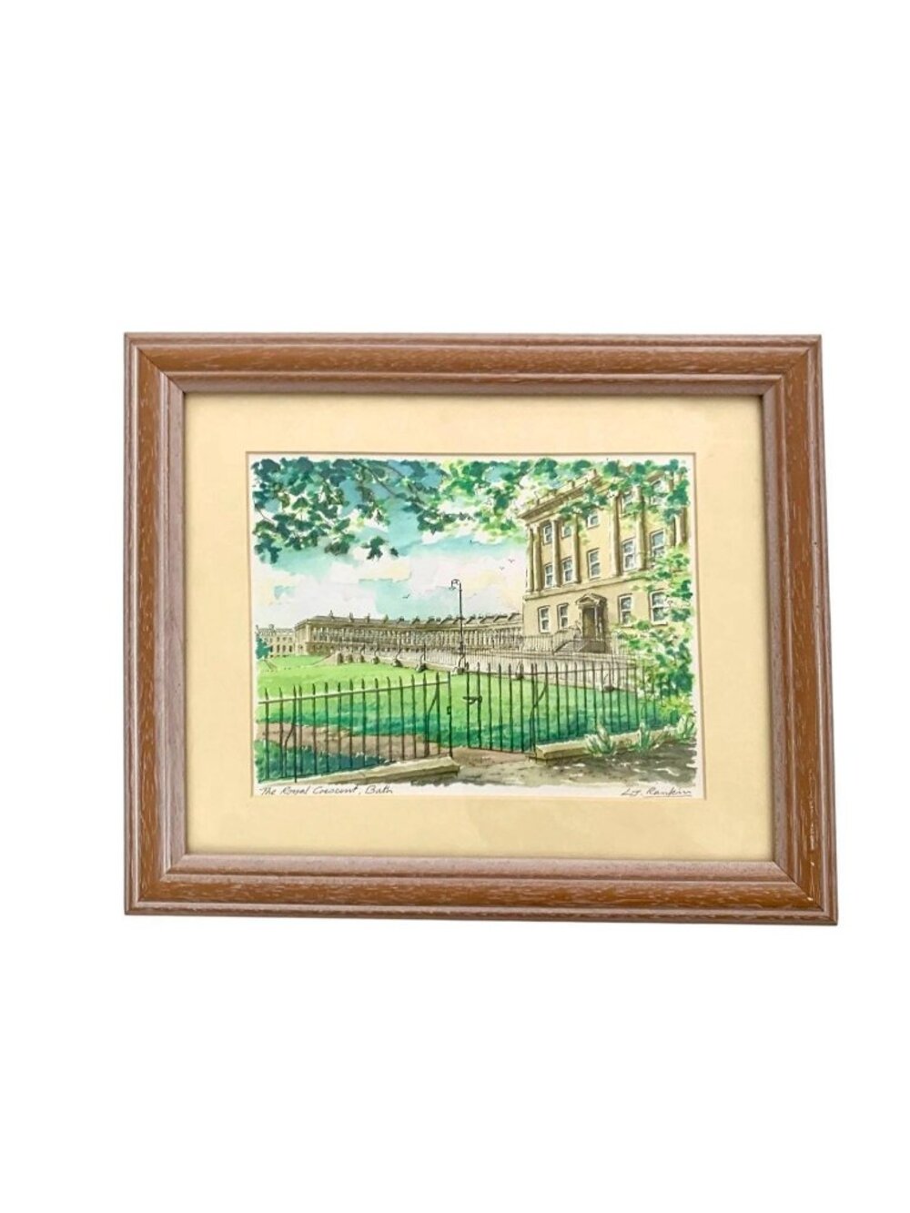 Vintage LJ Rankin Signed Watercolor Painting Royal Crescent Bath England Framed